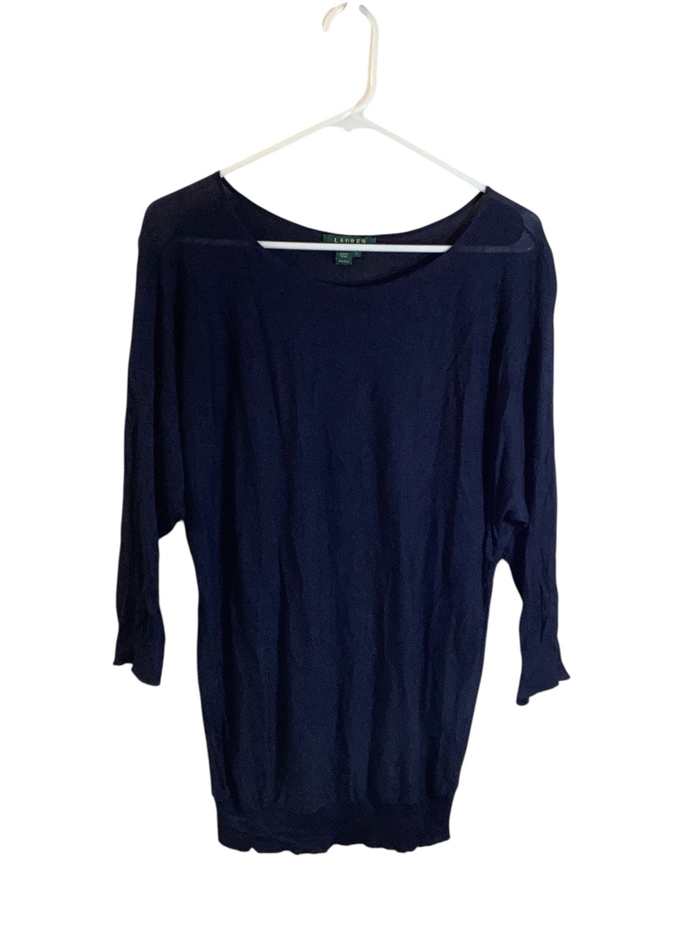 Lauren Ralph Lauren Navy 100% Silk Scoop Neck Lightweight Sweater